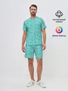 Мужской костюм с шортами / Зеленые птицы летний узор