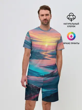 Мужской костюм с шортами / Извилистая река закат природа