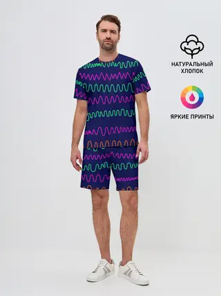 Мужской костюм с шортами / Линии разными ручками на синем