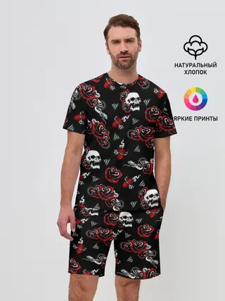 Мужской костюм с шортами / Черепа и розы
