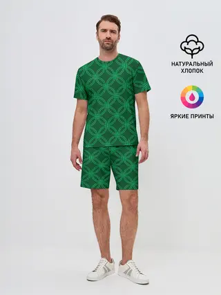 Мужской костюм с шортами / Зелёный узор