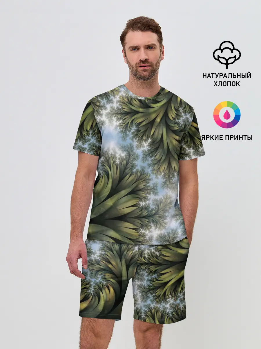 Мужской костюм с шортами / Зеленые листья