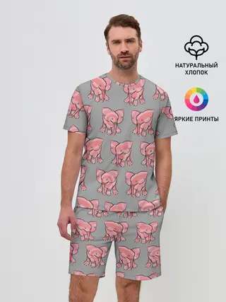 Мужской костюм с шортами / РОЗОВЫЕ СЛОНИКИ ПАТТЕРН