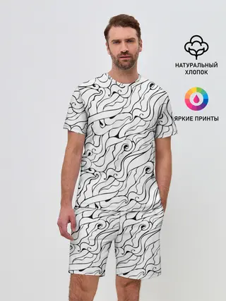 Мужской костюм с шортами / Черно-белые узоры