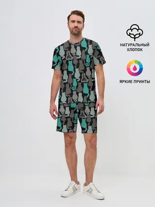 Мужской костюм с шортами / Коты паттерн