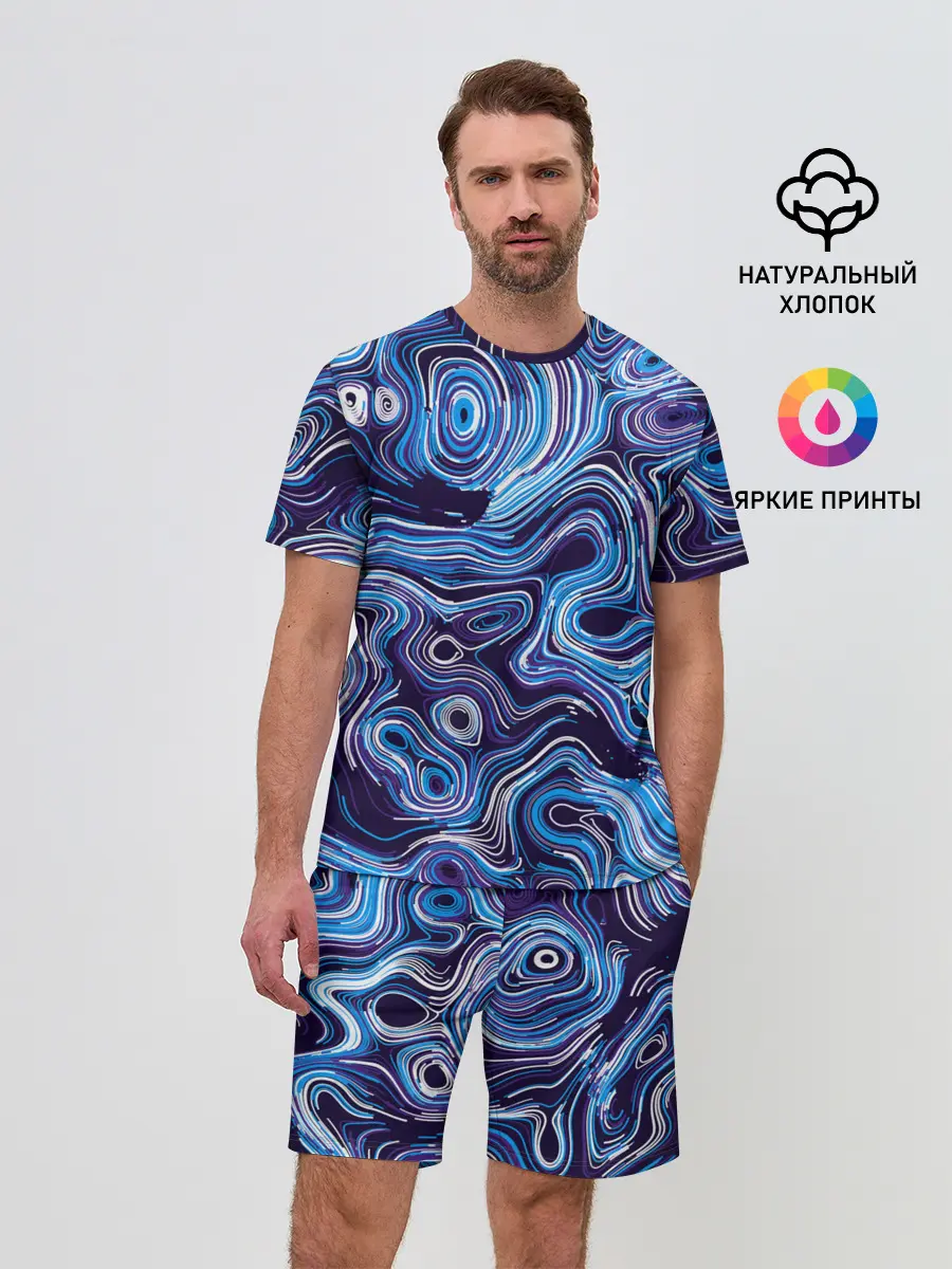 Мужской костюм с шортами / Синие линии