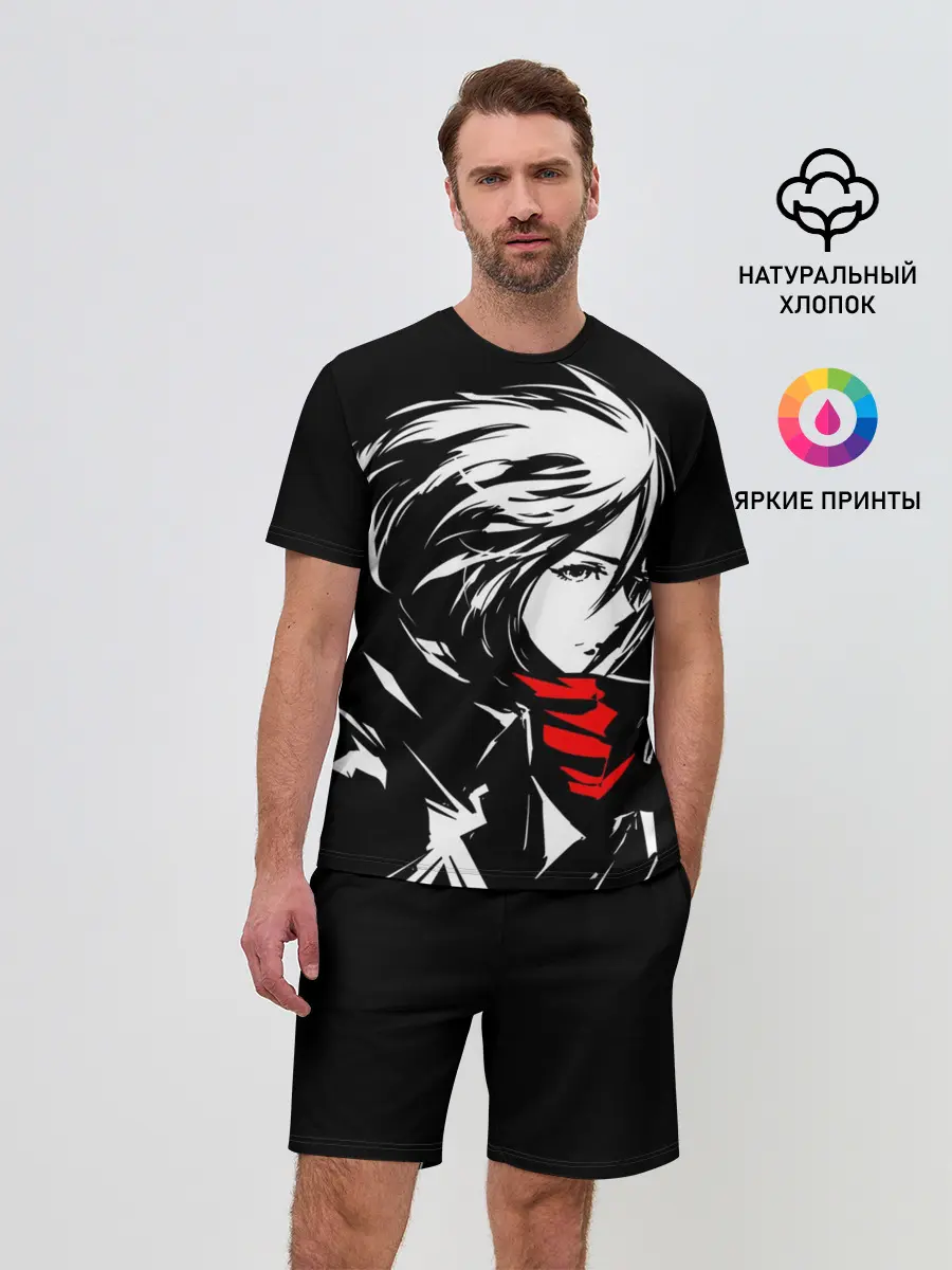 Мужской костюм с шортами / Черно-белая Микаса Аккерман