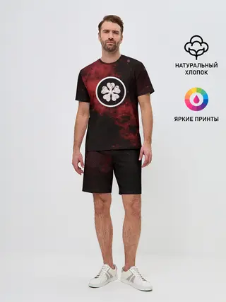 Мужской костюм с шортами / Эмблема Черного клевера на космическом фоне