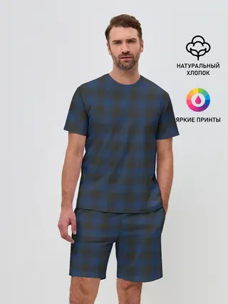 Мужской костюм с шортами / Темно синяя Клетка