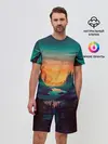 Мужской костюм с шортами / Закат в лесу