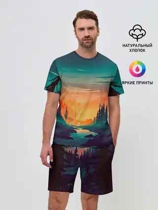 Мужской костюм с шортами / Закат в лесу