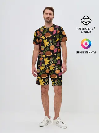 Мужской костюм с шортами / Уют, ежи, листья и банка варенья