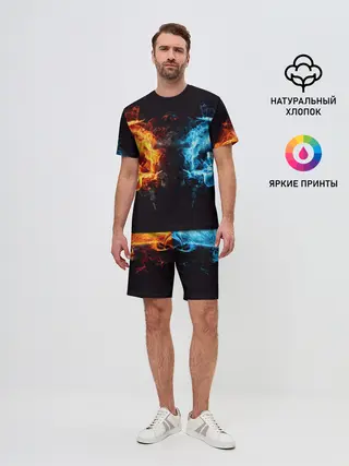 Мужской костюм с шортами / Абстракция,Инь-Ян,Огонь,Вода