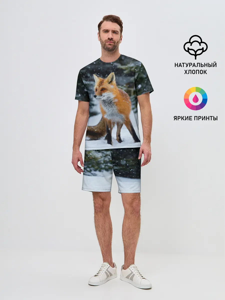 Мужской костюм с шортами / Лиса в зимнем лесу