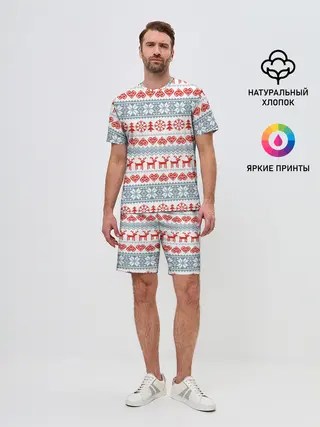 Мужской костюм с шортами / Новогодний пиксельный узор