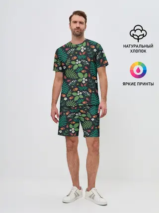 Мужской костюм с шортами / Лесные листочки цветочки
