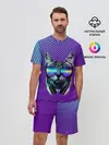 Мужской костюм с шортами / Кот очки наушники модный