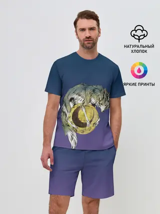 Мужской костюм с шортами / волченок на луне рисунок