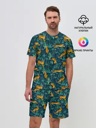 Мужской костюм с шортами / Паттерн из Тигров и Растений