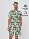 Мужской костюм с шортами / Цветы и Тигр Паттерн