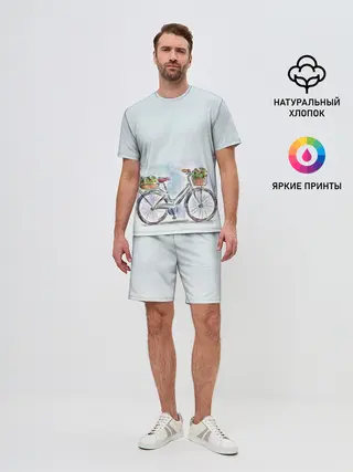 Мужской костюм с шортами / акварельный велосипед