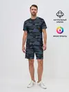 Мужской костюм с шортами / Синие рыбы на темном фоне