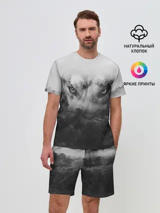 Мужской костюм с шортами / Волк в лесу