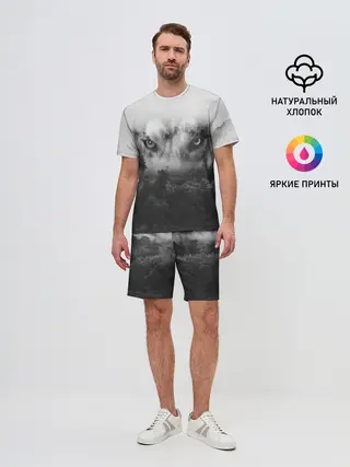 Мужской костюм с шортами / Волк в лесу