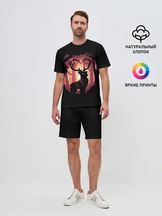 Мужской костюм с шортами / Олень в лесу
