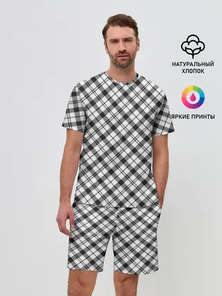 Мужской костюм с шортами / Ч/б текстура в клетку