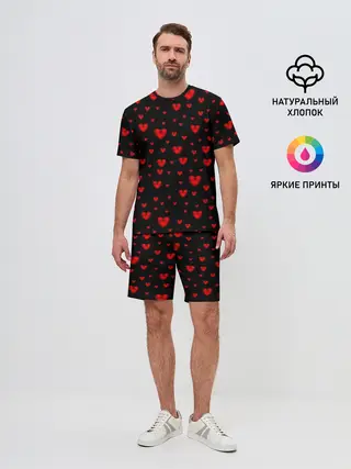 Мужской костюм с шортами / Красные сердца