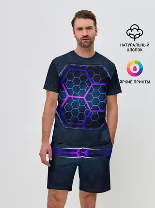Мужской костюм с шортами / Цветные соты 3D