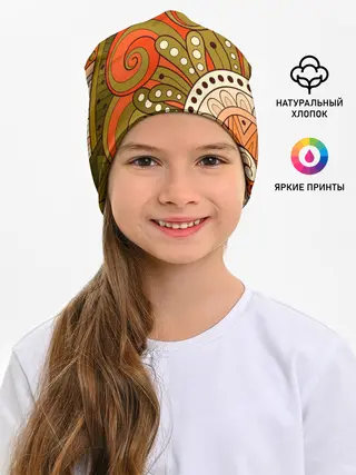 Детская шапка / Детский оранжево-болотный