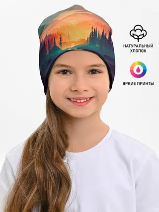 Детская шапка / Закат в лесу