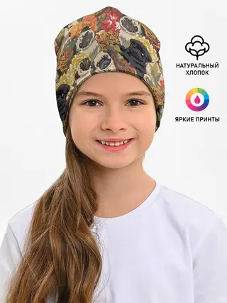 Детская шапка / Мопсики | Цветочки