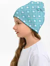 Детская шапка / Белые сердечки на голубом фоне