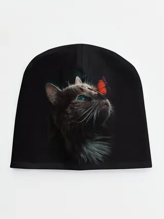 Детская шапка / Котик и бабочка
