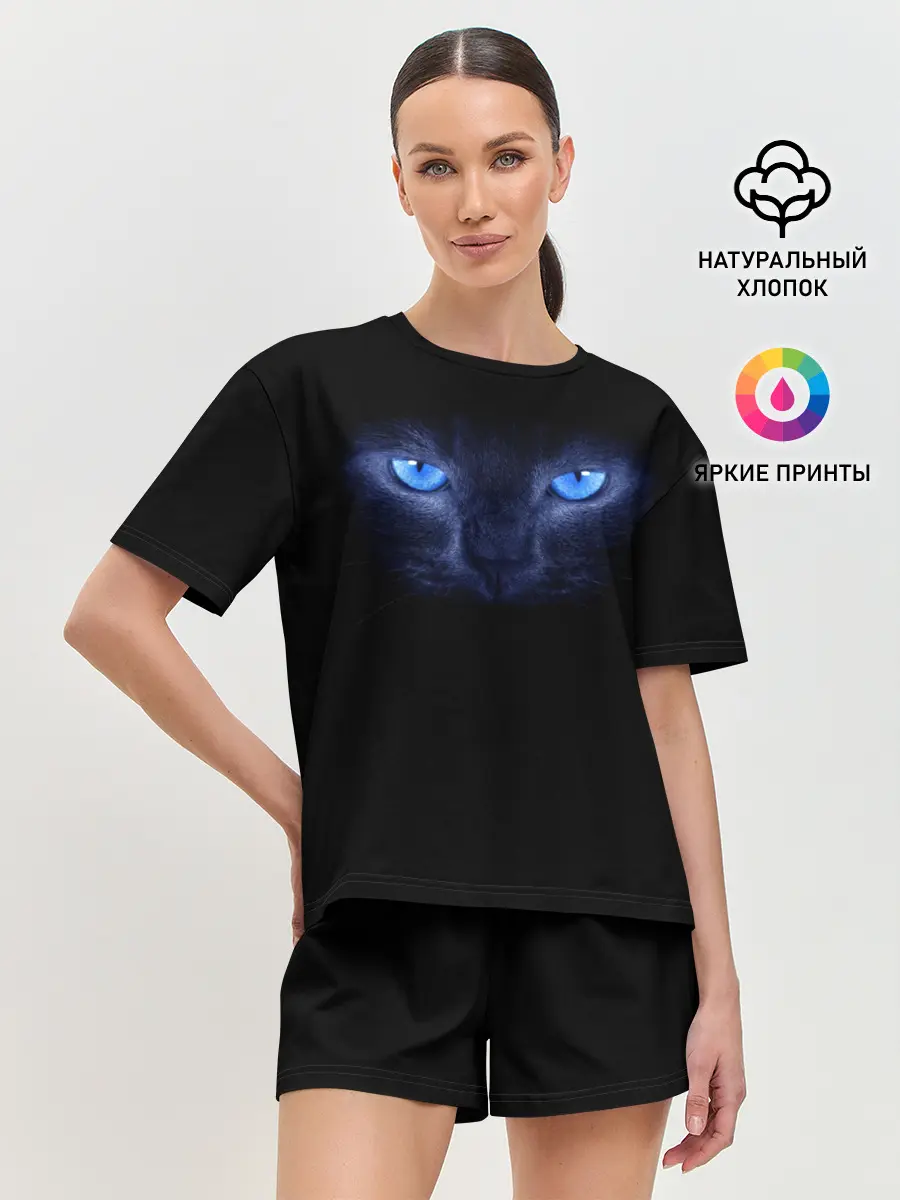 Женская пижама с шортами / Кошка с голубыми глазами