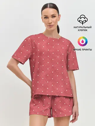 Женская пижама с шортами / Сердечки