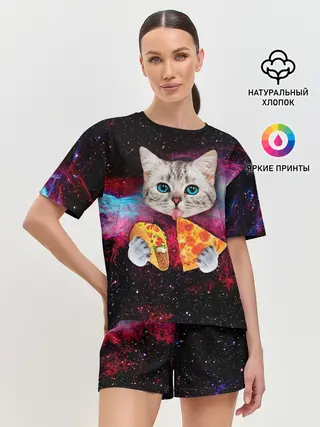 Женская пижама с шортами / Кот с едой