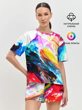 Женская пижама с шортами / Абстракция красок