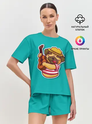 Женская пижама с шортами / Мопс музыкант
