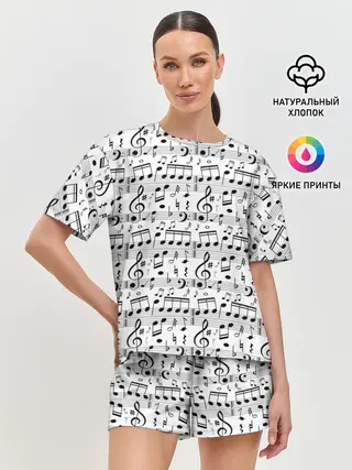Женская пижама с шортами / Нотный стан