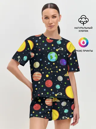 Женская пижама с шортами / Солнечная система