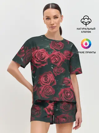 Женская пижама с шортами / Цветы Розы