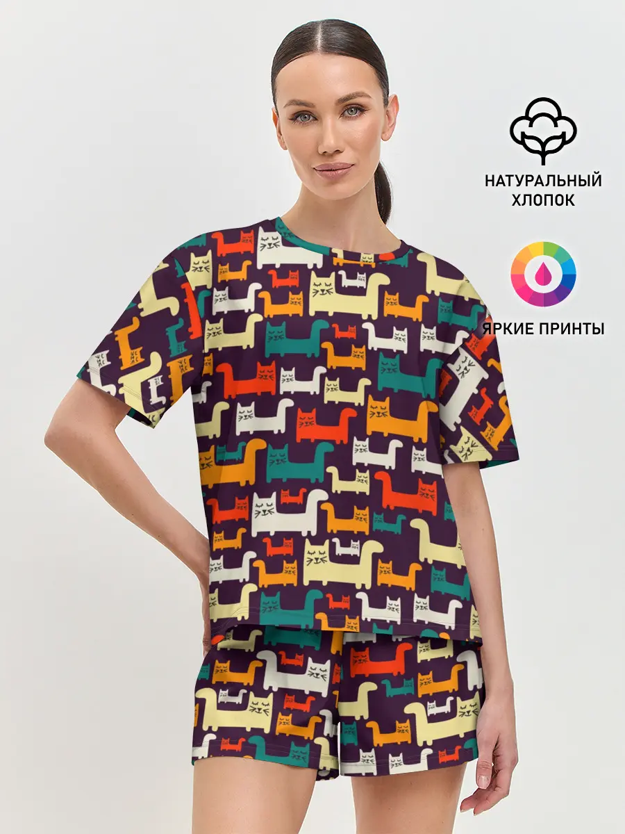 Женская пижама с шортами / Найди чёрного кота