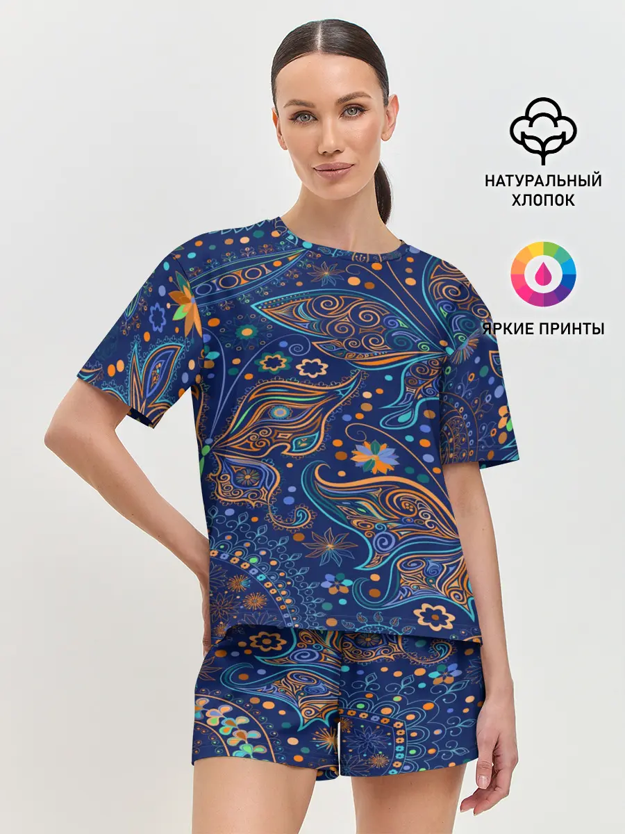 Женская пижама с шортами / Необычные узоры