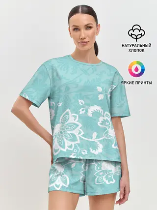 Женская пижама с шортами / Кружевные цветы