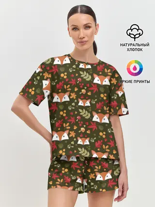 Женская пижама с шортами / Лисоньки в лесу
