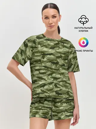 Женская пижама с шортами / Камуфляж с крокодилами